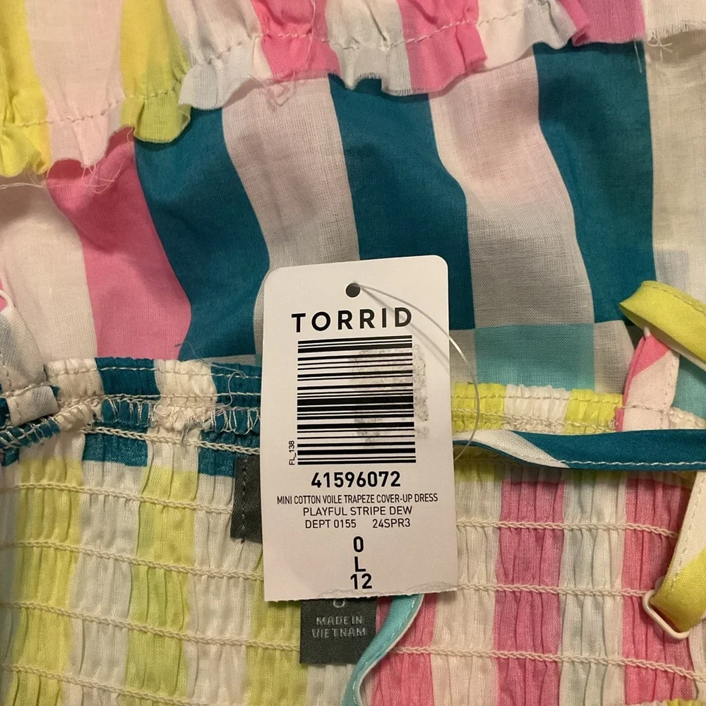 Torrid Mini Cotton Voile Trapeze Cover Up Dress Playful Stripe Dew O L/12 NWT